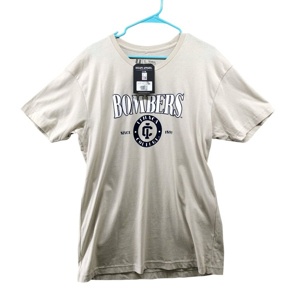 NWT‎ Ithaca College Bombers T Shirt Mens L Crewneck Short Sleeve Beige